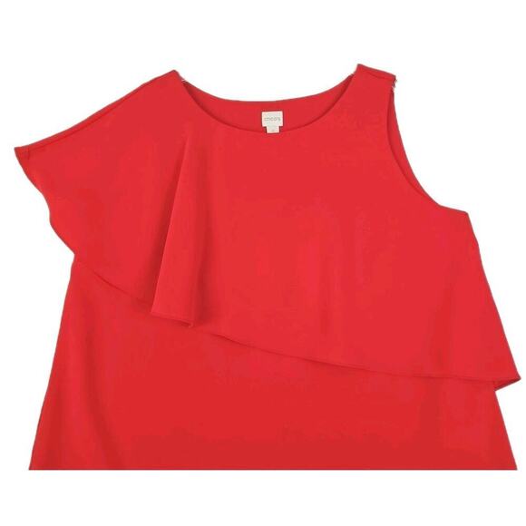 Chico's~Woman Size 4(1XL)~Coral Red Top Asymmetrical Sleeve Blouse Evening-Party - Picture 12 of 13